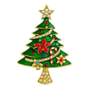 NEW Women's Christmas Tree Brooch Pin Rhinestones Sparkly Pretty Pendant GREEN
